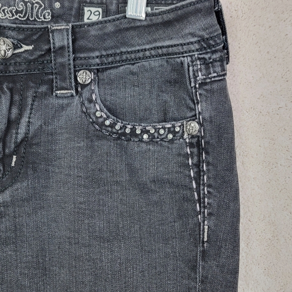 Miss Me Black Bling Embellishment Western Riding Low Rise Denim Skinny Jeans  29 - Picture 8 of 15